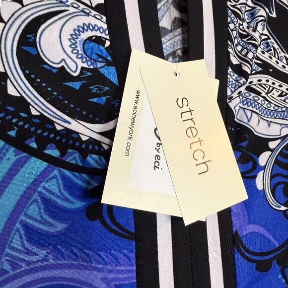 NWT Beige by ECI Blue & Black Paisley print stretch 3/4 sleeve dress Size 10 - Picture 7 of 8